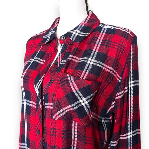 Rails Hunter Plaid Flannel Shirt S/M Cherry Red Navy White Button Long Sleeve - Picture 6 of 13